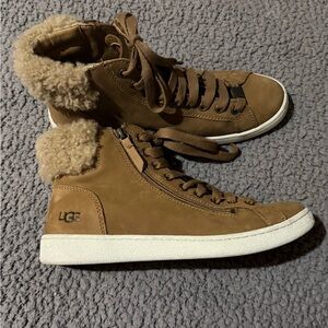 UGG Tan Sneakers with Fur Trim